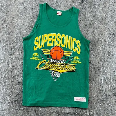 VTG Seattle Supersonics Tank Top Shirt Mens S Green NBA Champions Graphic Muscle • $9.95