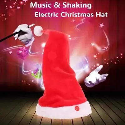 Electric Music Swing Christmas Hat Holiday Moving Santa Claus Caps Party Costume • £8.93