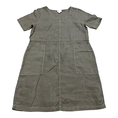 J Jill Garment Dyed 100% Linen Tank Dress Women's SP Green Short Sleeve Pockets • $37.97