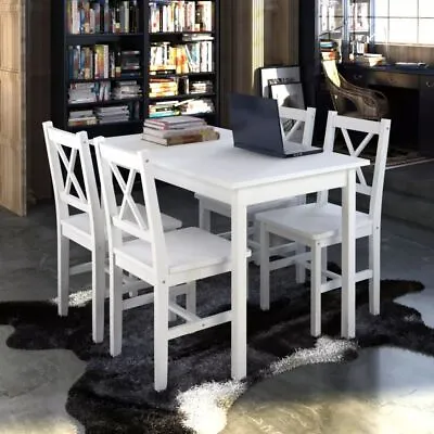 $322.95 • Buy 5 Pcs Dining Table And Chairs Set 4 Seater Solid Wood Kitchen Furniture White