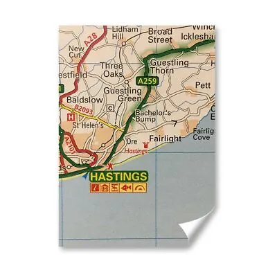 £3.99 • Buy A5 - Hastings UK Road Map Print 14.8x21cm 280gsm #45303