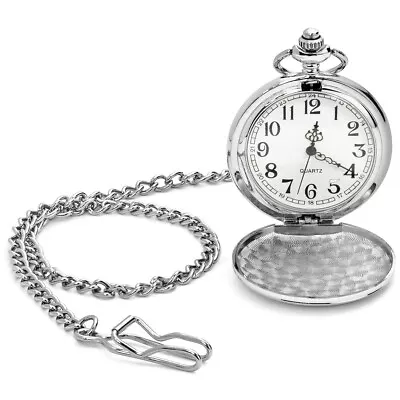 Silver Chrome Pocket Watch With Removable Chain In Gift Box • $9.99