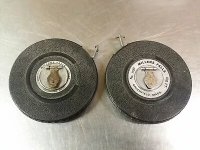 2 Vintage 100 Foot Millers Falls No.1100 Metal Measuring Tapes Greenfield Mass • $29.99