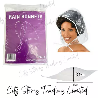 New 3 Pack Rain Hats Clear Plastic Hat Hood Bonnet Protect Ladies Women UK • £4.80