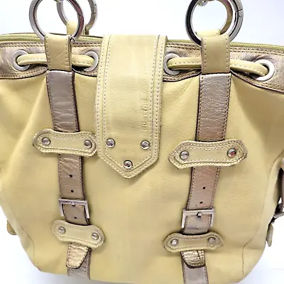 GUSTTO Spain Shoulder Handbag Purse Yellow Distressed Leather ChunkySlouchy Soft • $27.95