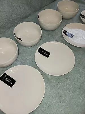 Trudeau Porcelain 6  Dessert Plates And 5  Soup Snack Bowls. 8pc Set New • $29.75