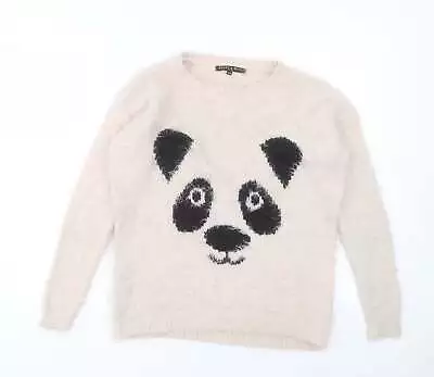 Heart & Soul Womens Pink Round Neck Nylon Pullover Jumper Size 10 - Panda • £4.75