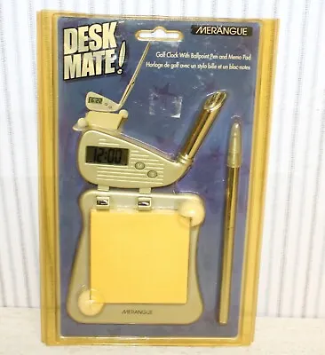 (EM) Vintage Merangue® Desk Mate Golf Clock W/Ballpoint Pen & Memo Pad • $18.99