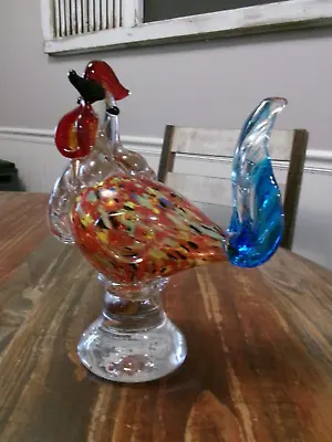 Murano Style Art Glass Colorful Rooster Figurine • $14