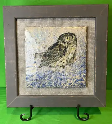 VINTAGE Hand Painted Owl On 7.25  Tile In Rustic 12 X12  Frame • $44.95