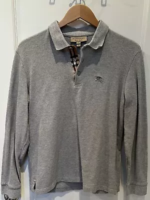 Burberry Brit London Men Collared Long Sleeve Plaid Polo Shirt Large Light Grey • $50