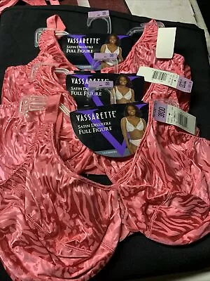 38DD Vassarette Pink Satin Nylon Underwire Bra NWT Lot Of 3 • $15