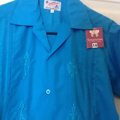 Guayabera Autentica Boy's Turquoise Mexican Wedding Shirt Sz 14 NWT  • $25