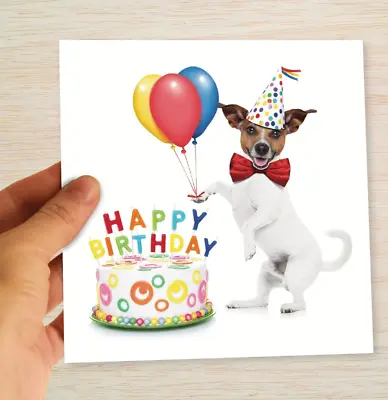 Funny Jack Russell Birthday Card Cake Candles Party Balloons Dog Blank Card • £3.99