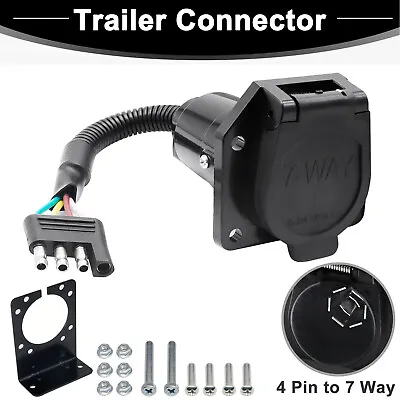 4 Way Flat To 7 Pin Trailer Plug Adapter Power Connector Bracket RV Campers. • $15.99