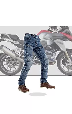 Men's Motorcycle Jeans Distress Motorbike Cycling Riding Pants Denim Trousers • $85.49