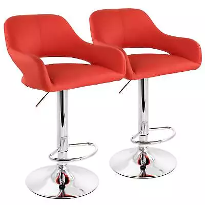 Elama 2 Piece Adjustable Faux Leather Bar Stool In Red With Chrome Base • $199.99