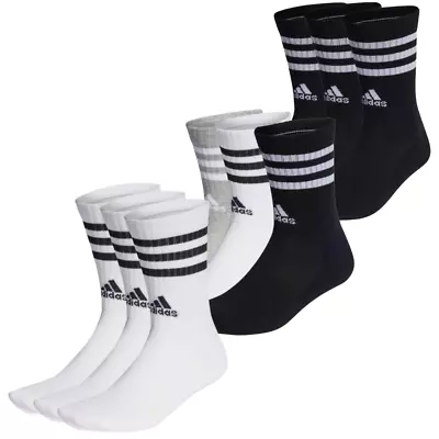 Adidas Summer Unisex Mens Womens 3 Pairs Cushioned 3 Stripes Crew Socks UK Sizes • £13.97