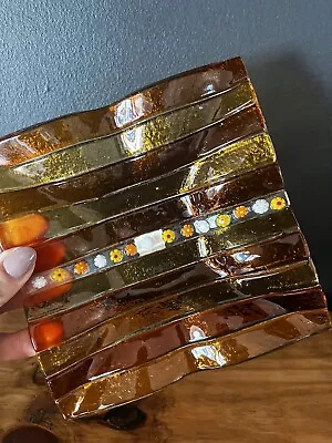 Murano Glass Ring Tray Plate Amber Square Made In Italy 6x6 • $38
