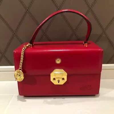 Versace Sunburst Hand Bag Red Leather Women Japan Used • $173