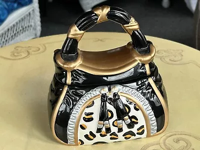 David's Cookies Purse Handbag Cookie Jar Black & Gold Leopard • Mint • $19.99