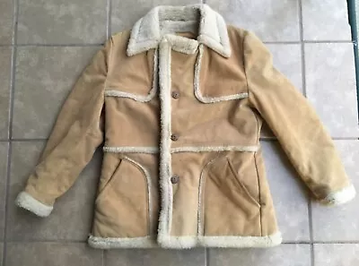 VTG Ralph Edwards Suede Shearling Sherpa Jacket Coat Mens Size 44 Large • $111.99