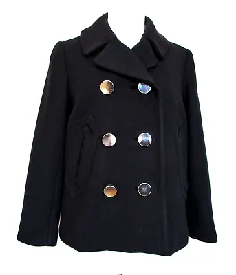 Milly Peacoat Jacket Medium Women Black Wool Double Breasted Gold Buttons • $31.49