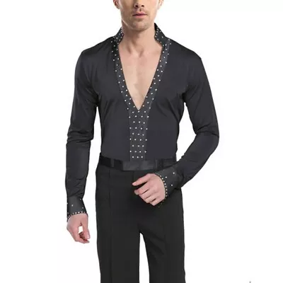 Men Long Sleeve Tango Dancewear Tops Latin Salsa Dance Shirt Ice Skating Leotard • £28.79