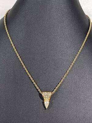 Vintage Roman Rhinestone Teardrop Pearl Slide Pendant Rope Chain Necklace 18 In • $9.09