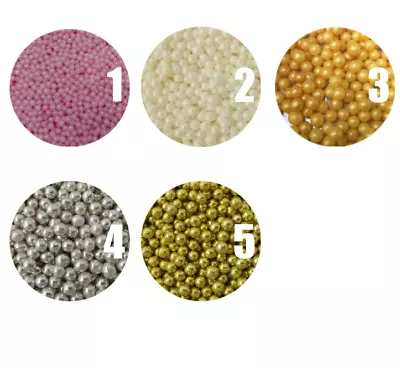 £3.25 • Buy Sugar PEARLS 4mm Metallic Glimmer Cupcake Cake Pops Topper 5 Colours