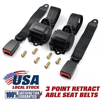 2Set Retractable 3 Point Safety Seat Belt Straps Car Vehicle Adjustable Belt Kit • $41.89