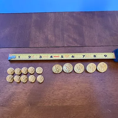 15 Vintage Military Eagle Buttons - Waterbury Button Co US Brass Gold Tone Metal • $19.99