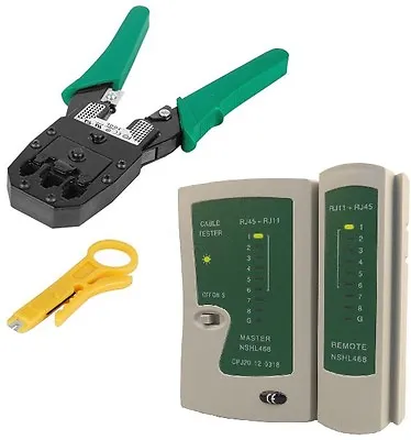 Network KIT Cat5e Cat6 Wire Cable Tester Test RJ45 Ethernet Crimping Crimp Tool • £11.95