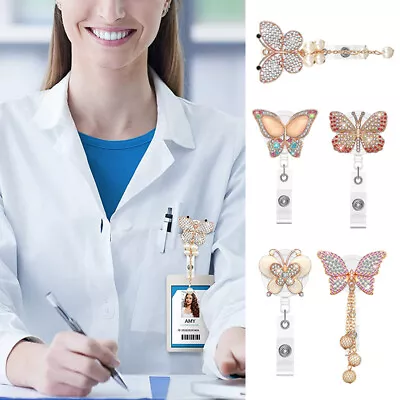 Butterfly Chest Clip ID Name Badge Lanyard Diamond Badge Crystal Reel Practical〕 • $2.98