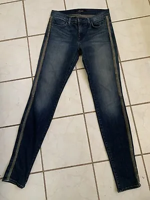 J BRAND Dark Wash KACIE Skinny Jeans W/ Leather Tuxedo Stripe In WICKED Sz 27 • $20.99