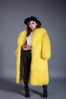 Womens Real Mongolian Lamb Sheep Coat Curly Long Fur Jacket Winter Warm Overcoat • $332.33