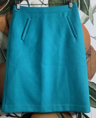 J Crew Size 4 Teal Green Wool Lined Pencil Skirt Side Pockets • $22.50