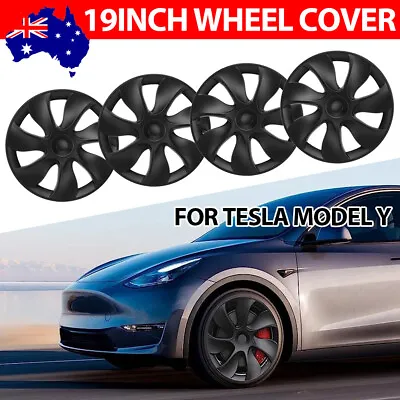 For Tesla Model Y Wheel Cover Caps 19'' Rim Hubcap Hub Cap Set Of 4 Matte Black • $129.95