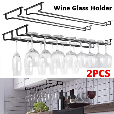 2PCS Under Cabinet Wine Glass Holder Cocktail Cups Hanger Hanging Stemware Rack • $24.84