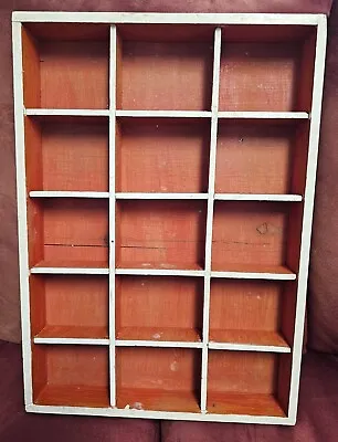 Vintage 15 Compartment Wood Wall Shadowbox Display Handmade Orange Off White • $27.99