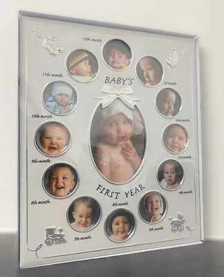 Baby`s First Year Photo Frame Silver Plated First Year Christening Gift 12 Photo • £10.49