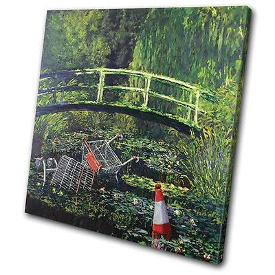 Banksy Painting Water Lilies SINGLE CANVAS WALL ART Picture Print VA • £19.99