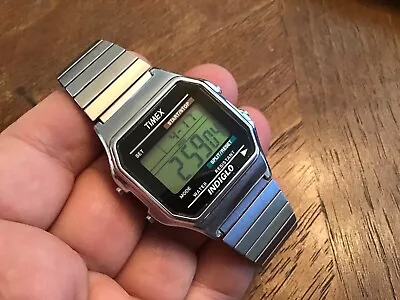 Vtg Timex Indiglo Digital Quartz Men Watch 739 H0 Stretch Band New Battery • $10.99