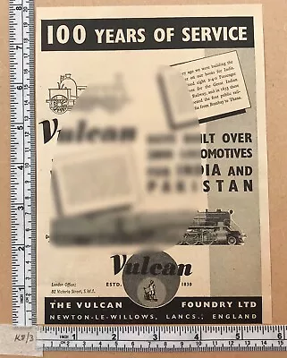 Vulcan Foundry Newton Le Willows Advert 1952 Steam Diesel Electric Locomotive /' • $6.16