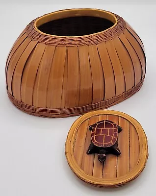 GORGEOUS Bamboo Turtle Wicker Decorative Trinket Box Dish Home Decor Boho Retro • $25