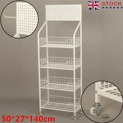 White Shop Retail Shelf Wire Mesh Display Rack Supermarket Movable Or Fixed Legs • £78.30