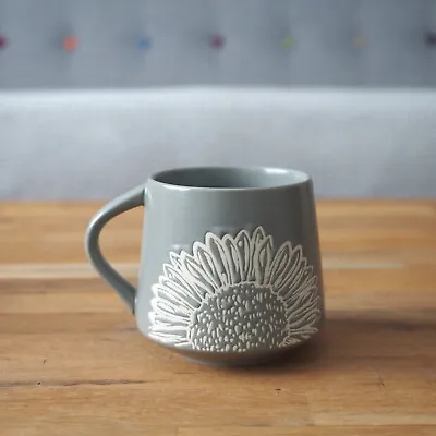 Artisan Flower Grey Coffe Mug Tea Mug Stoneware Coffee Mug Birthday Gifts • £9.49