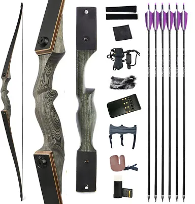 60  Archery Takedown Longbow 20-60lbs Recurve Bow Target Hunting Black Hunter • $147.86