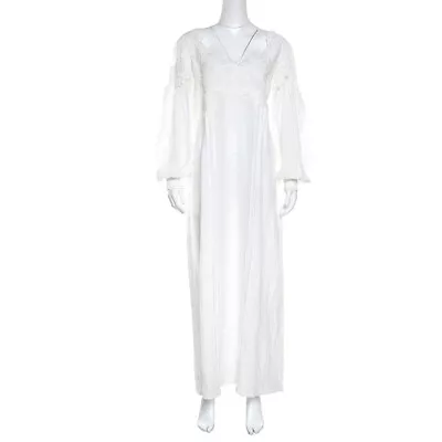 Ermanno Scervino White Floral Embroidered Lace Overlay Long Sleeve Ramie Dress M • $205.80