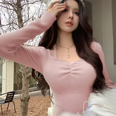 Autumn Winter Korean Solid Color Halterneck Long Sleeve Knit Sweater For WomAW • $23.49